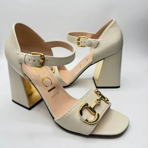 Gucci Charlotte 95 Horsebit Embellished Leather Sandals Nappa White EU 40/US 10 - Picture 13 of 14